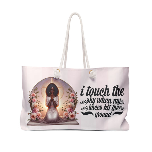 Inspirational Weekender Bag - 'I Touch the Sky When My Knees Hit the Ground' Pink