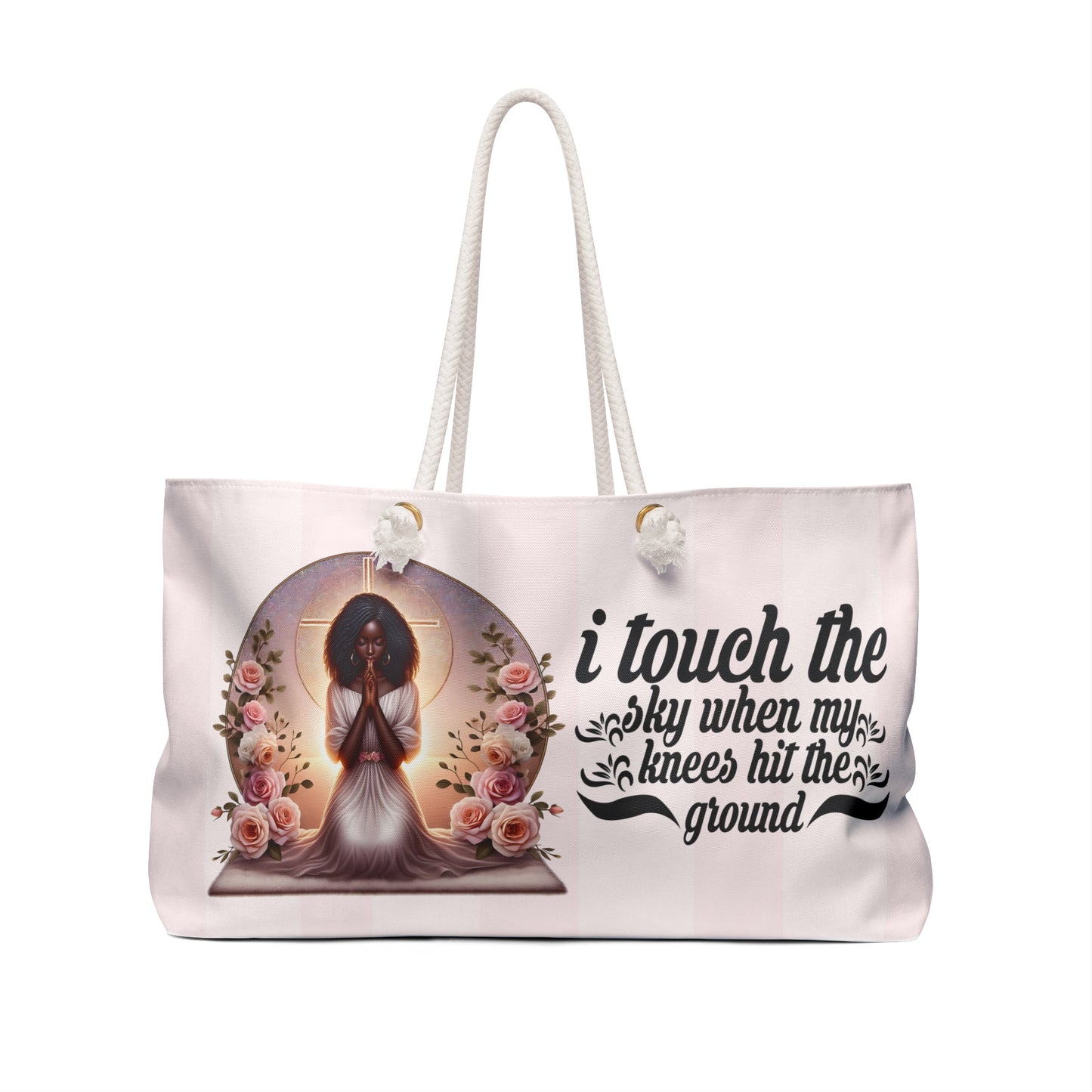 Inspirational Weekender Bag - 'I Touch the Sky When My Knees Hit the Ground' Pink