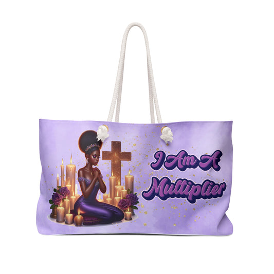 Spiritual Weekender Bag, I Am A Multiplier Tote, Travel Bag, Yoga Tote, Inspirational Gift, Empowerment Bag