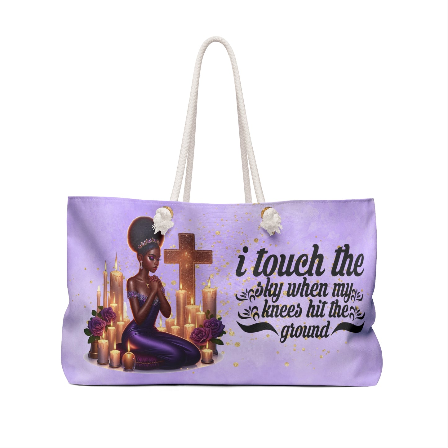 Inspirational Weekender Bag - 'I Touch the Sky When My Knees Hit the Ground' Purple