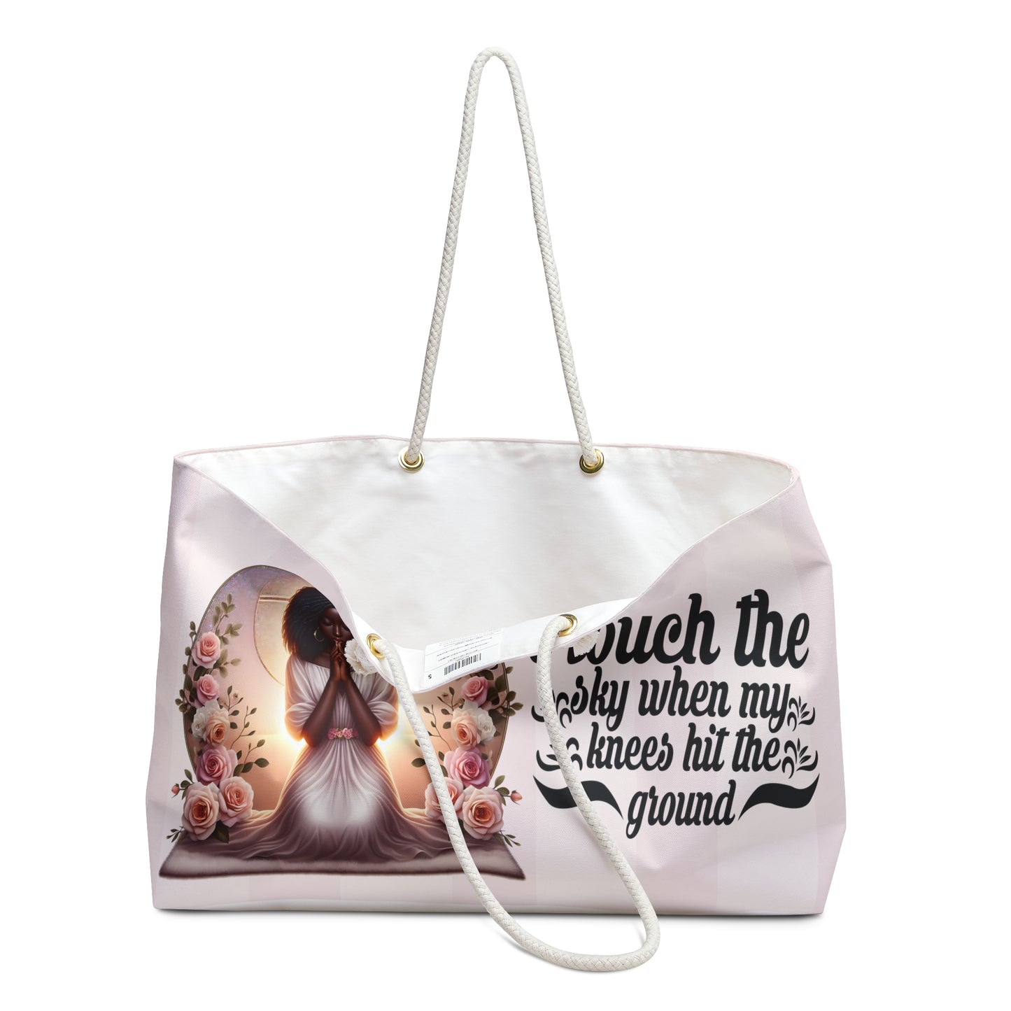 Inspirational Weekender Bag - 'I Touch the Sky When My Knees Hit the Ground' Pink
