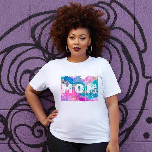 Tropical MOM Brush Stroke Tee Shirt - Blue/Purple