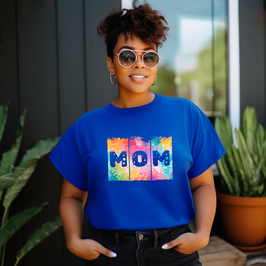 Tropical MOM Brush Stroke Tee Shirt - Orange/Pink