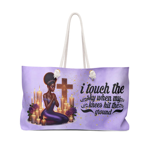 Inspirational Weekender Bag - 'I Touch the Sky When My Knees Hit the Ground' Purple