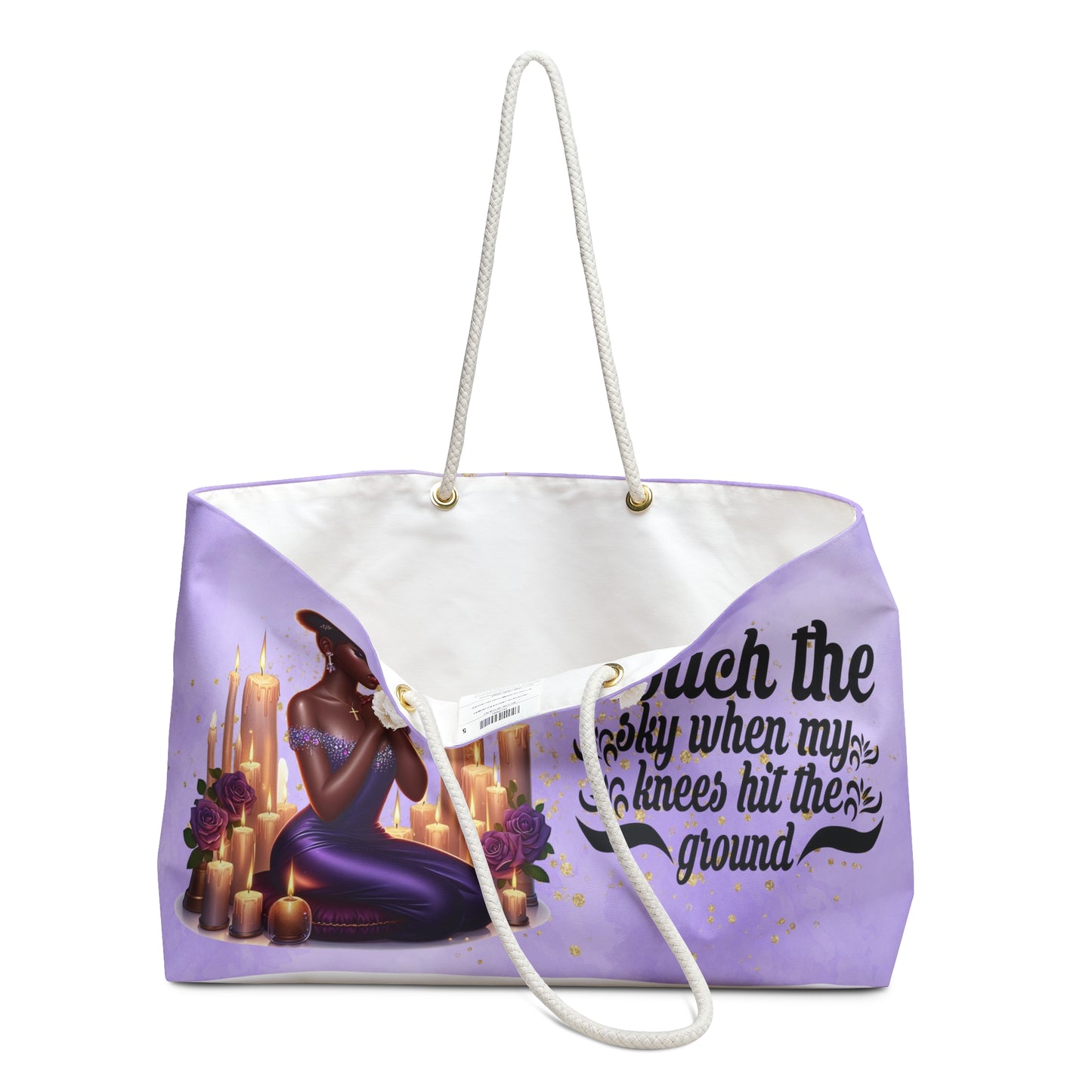 Inspirational Weekender Bag - 'I Touch the Sky When My Knees Hit the Ground' Purple