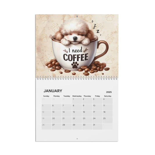 2025 I Need Coffee Puppy Edition Wall Calendar