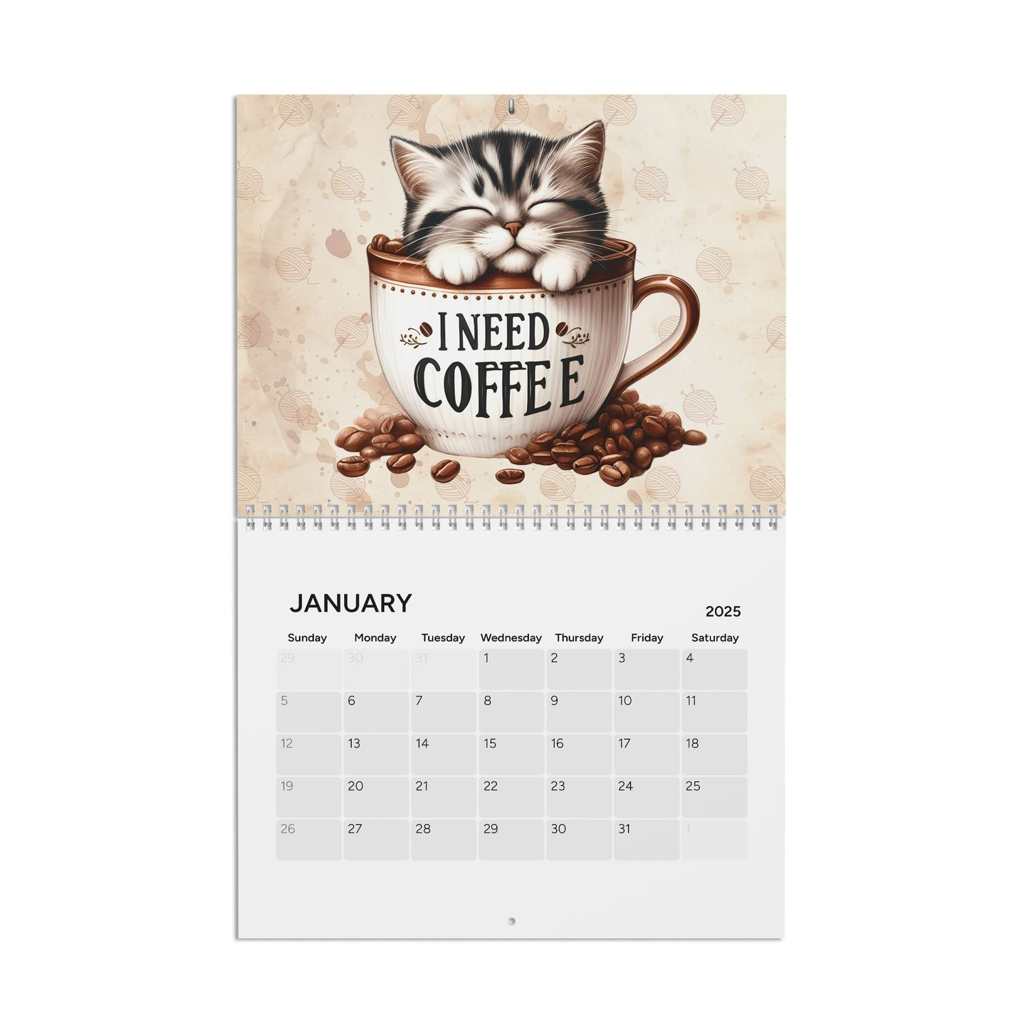 2025 I Need Coffee Kitten Edition Wall Calendar