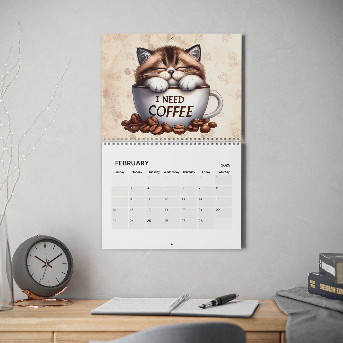 2025 I Need Coffee Kitten Edition Wall Calendar