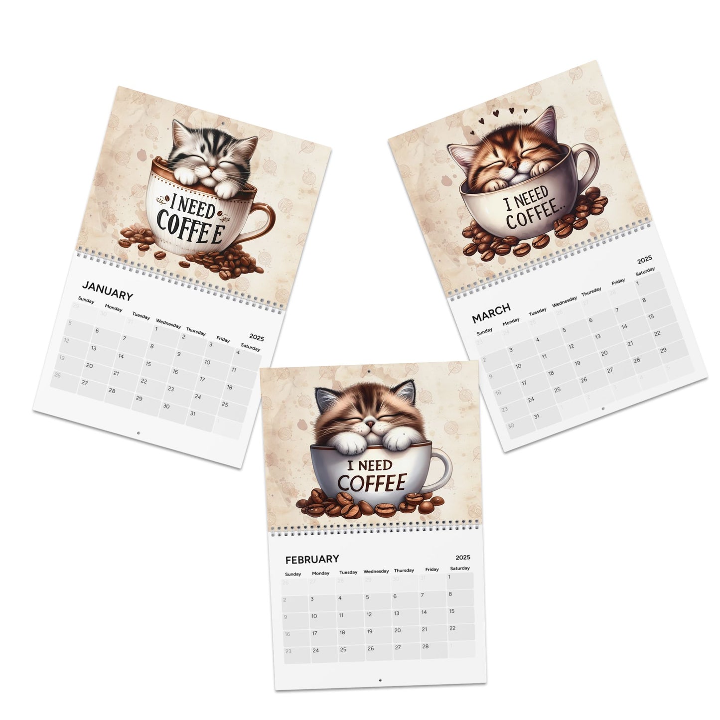 2025 I Need Coffee Kitten Edition Wall Calendar