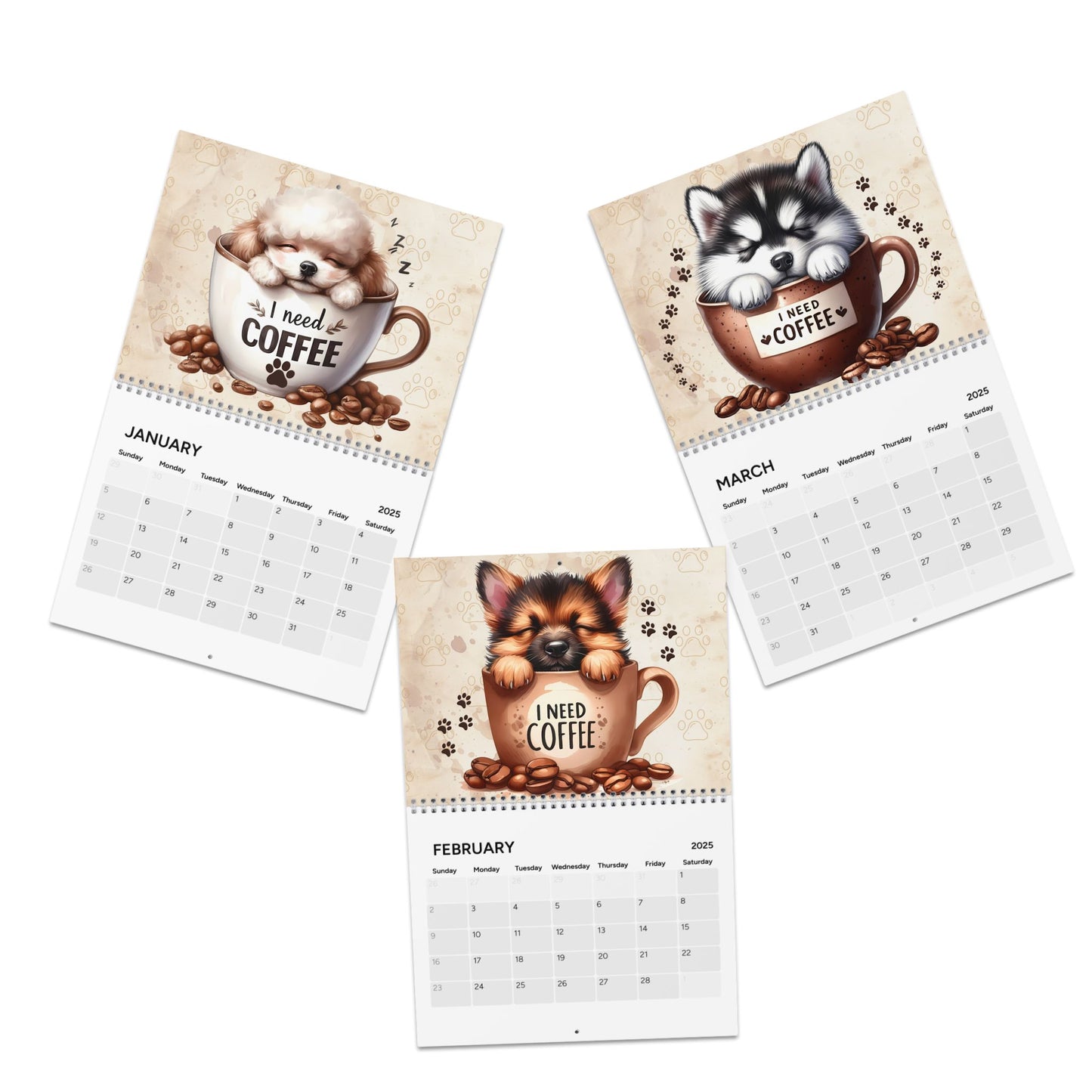 2025 I Need Coffee Puppy Edition Wall Calendar