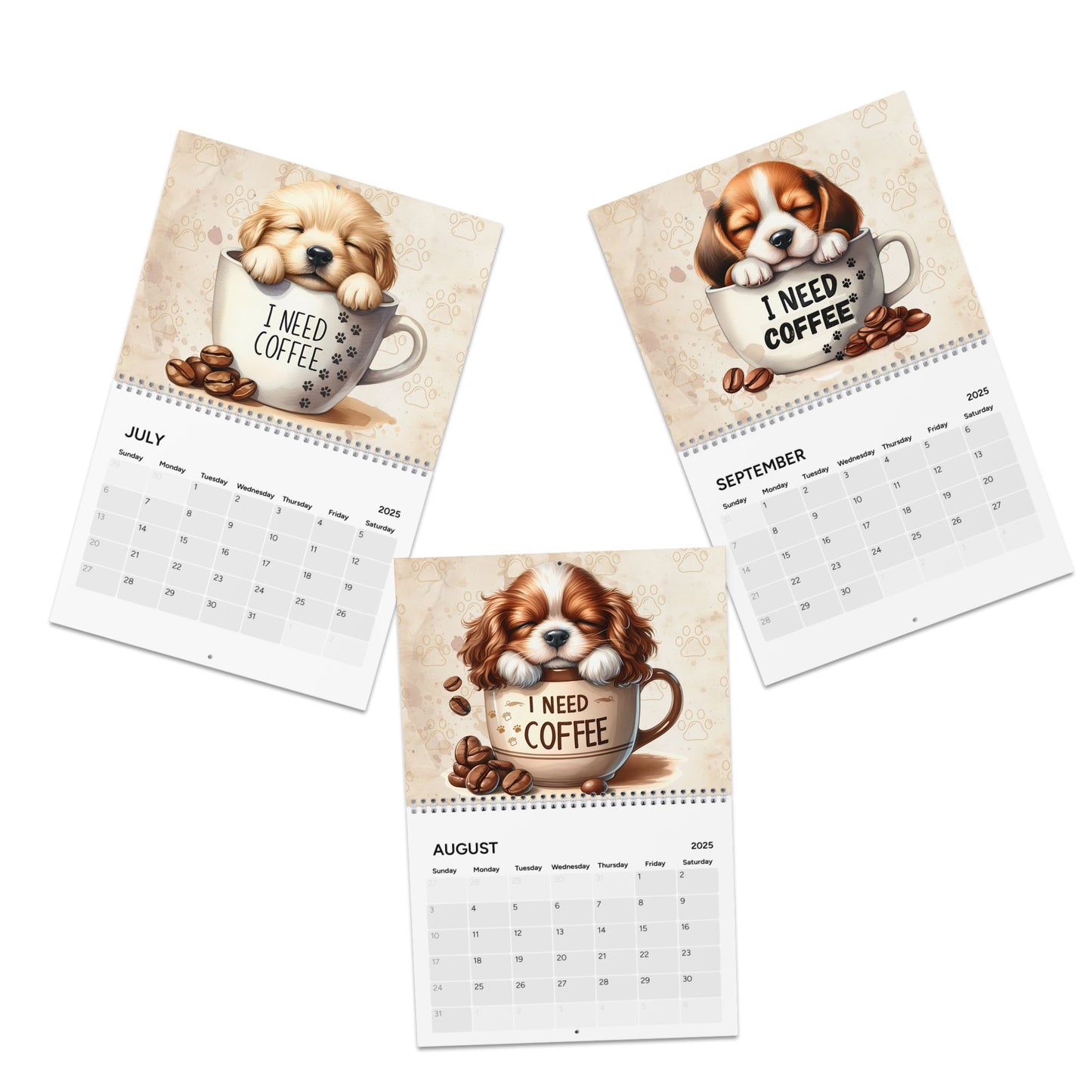 2025 I Need Coffee Puppy Edition Wall Calendar