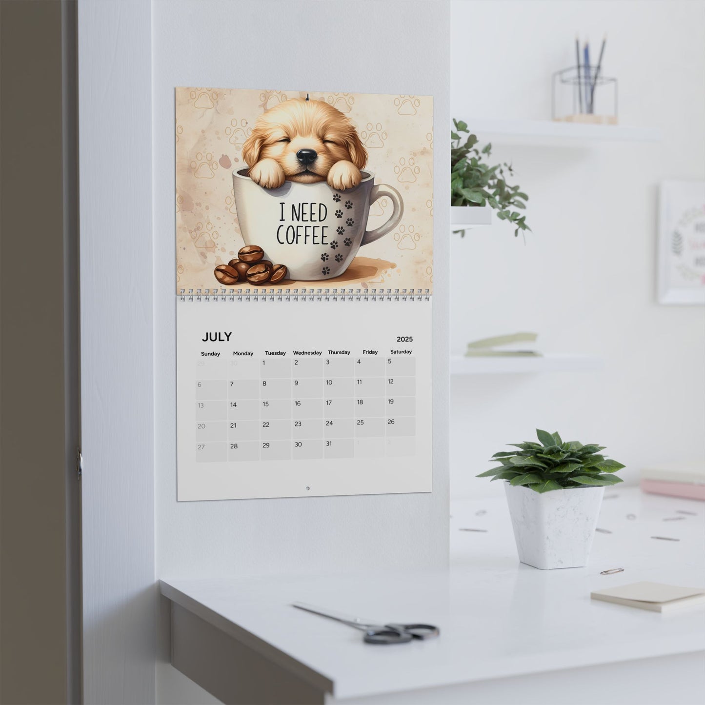 2025 I Need Coffee Puppy Edition Wall Calendar