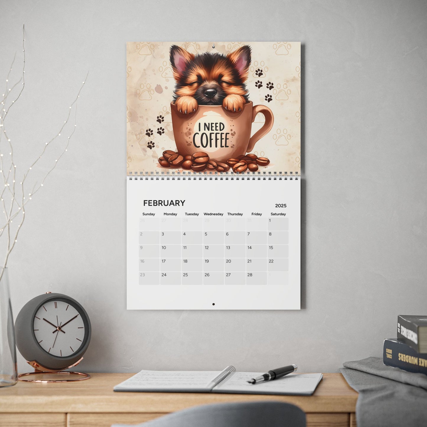 2025 I Need Coffee Puppy Edition Wall Calendar