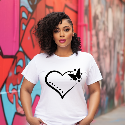 Butterfly and Heart Black Unisex Jersey Short Sleeve Tee