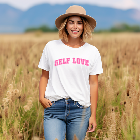 Self Love Pink (College Font) Unisex Jersey Short Sleeve Tee