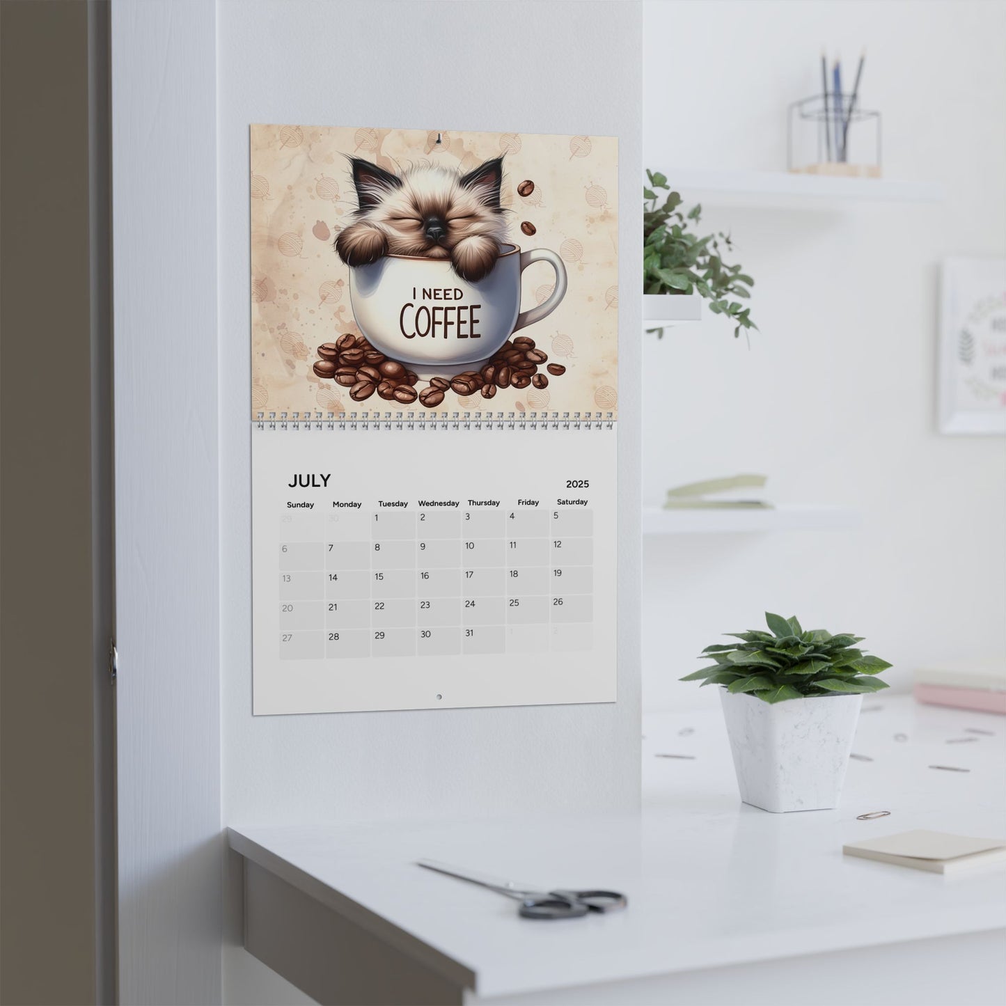 2025 I Need Coffee Kitten Edition Wall Calendar