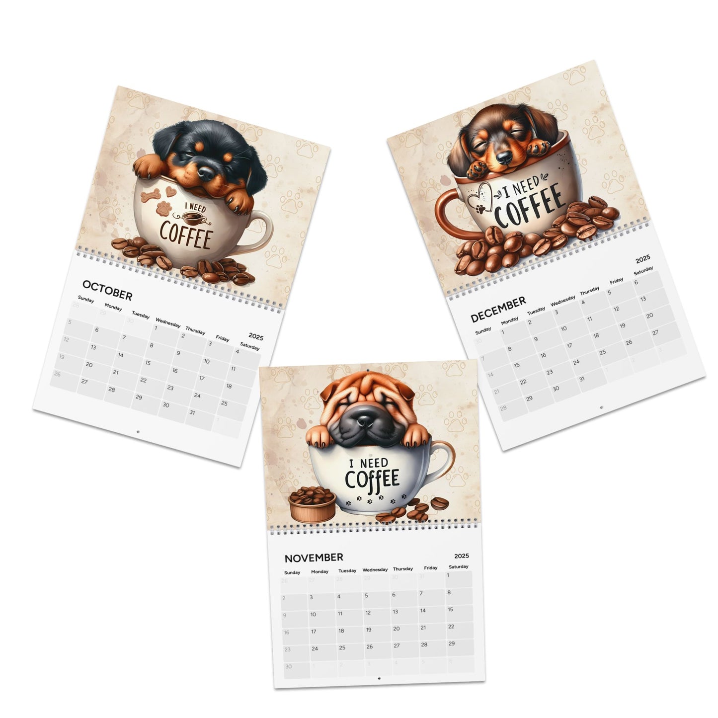 2025 I Need Coffee Puppy Edition Wall Calendar